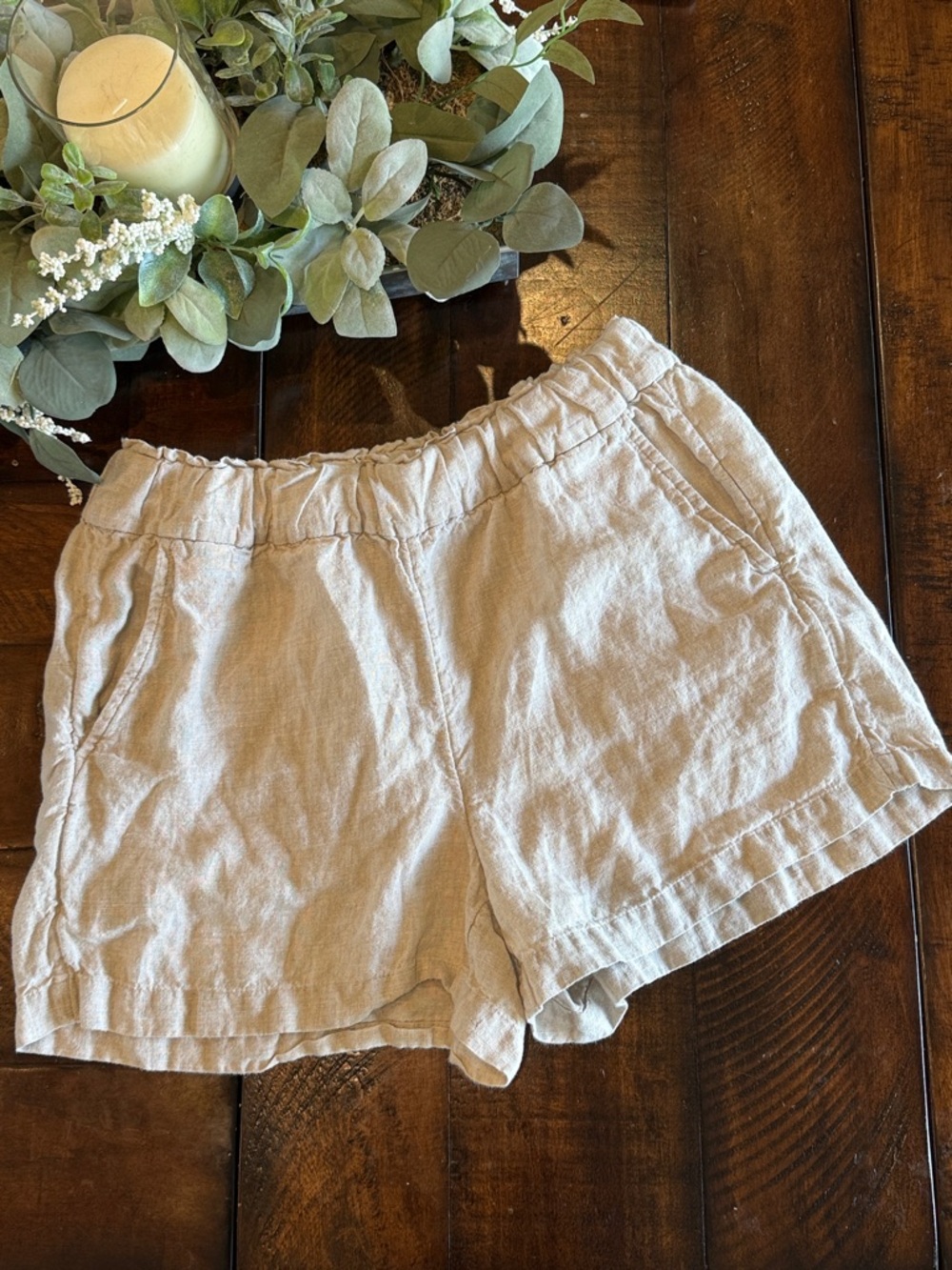 J. Crew High-Waist Linen-Blend Elastic Waist Shorts in Light Tan